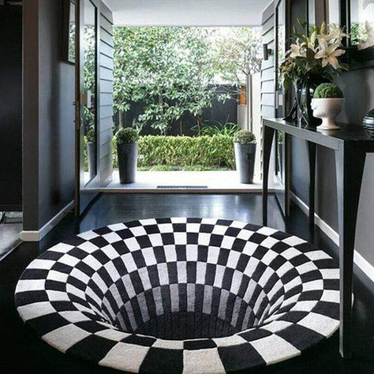 3D Vortex Illusion Rug – Optical Illusion Black Hole Carpet for Living Room & Bedroom, Mind-Bending Vertigo Floor Rug, 19–32 Inch