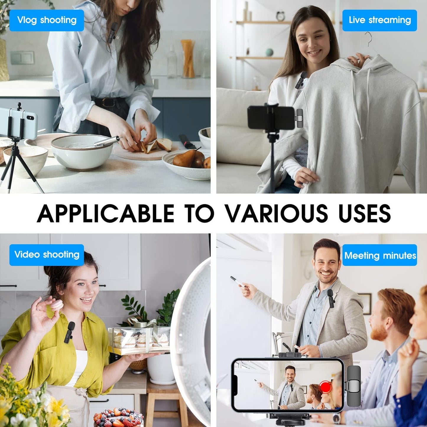 2-Pack Wireless Microphone for iPhone & iPad – Clip-On Lapel Mic for Content Creators, TikTok, YouTube, Vlogging, Interviews, Live Streaming