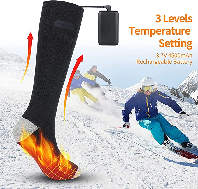 2 Pairs Rechargeable Heated Socks – Electric Battery Heated Thermal Socks for Men & Women, 3 Heat Settings, Up to 8 Hours Warmth for Winter Outdoor Activities