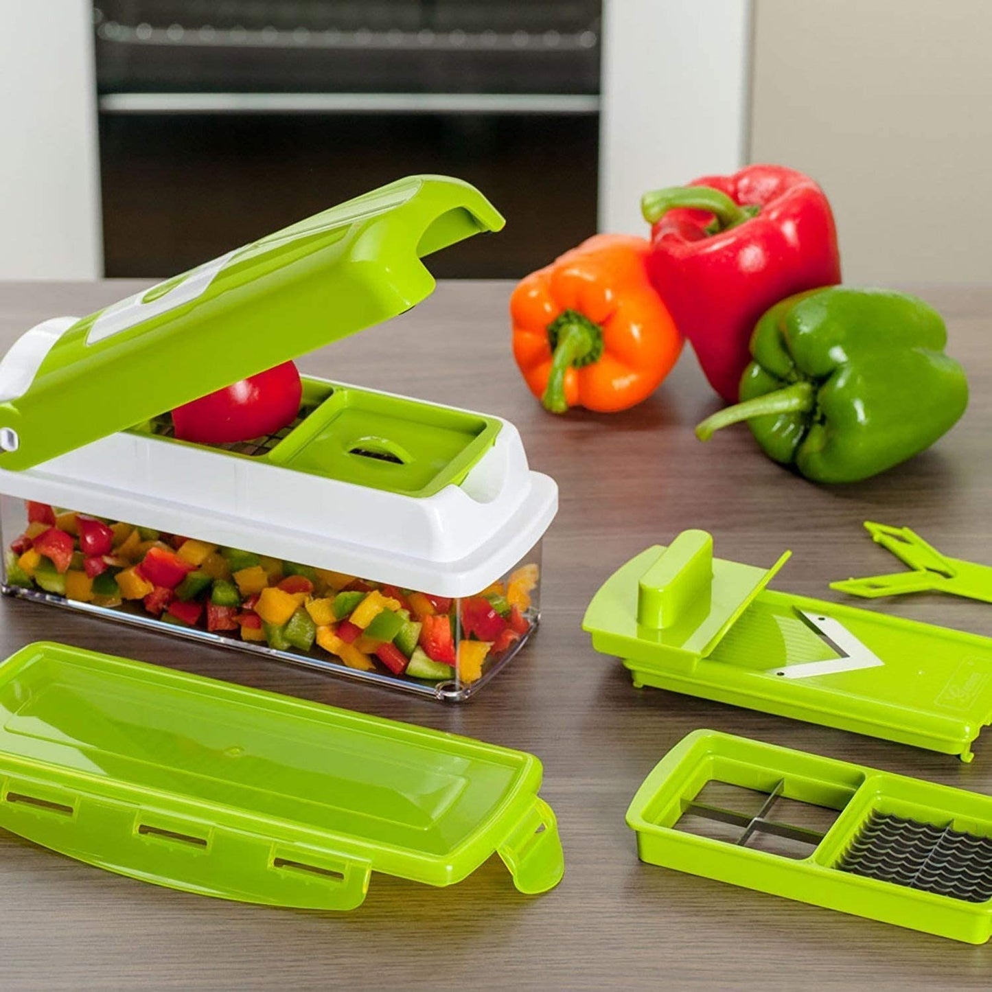 12-in-1 Mandoline Vegetable Slicer – Multifunctional Food Chopper Dicer Grater with Safety Grip Handle and Built-In Container for Fast Meal Prep