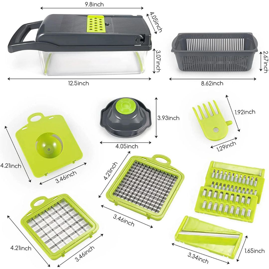 18-in-1 Mandoline Vegetable Slicer with Container – Multi-Blade Food Chopper Dicer Grater with Safety Grip for Fast Meal Prep, Salads & Cooking
