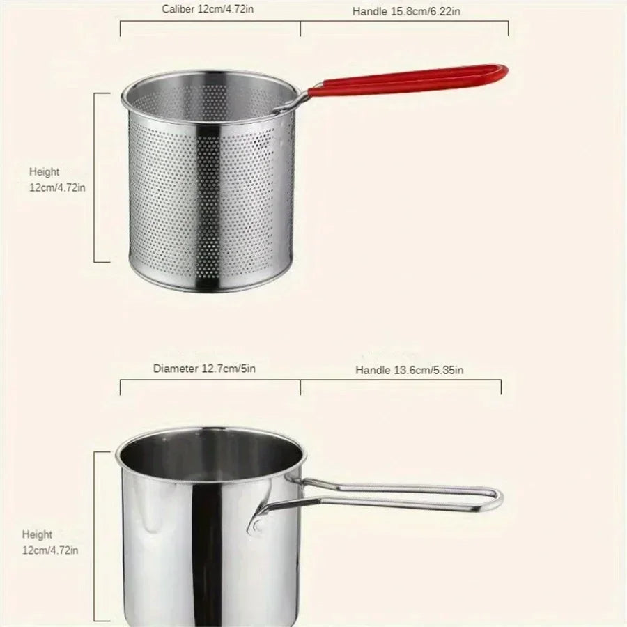 1200ml Stainless Steel Deep Fryer Pot with Strainer Basket – Compact Tempura Frying Pot for French Fries, Chicken Wings, Donuts & Japanese Cooking