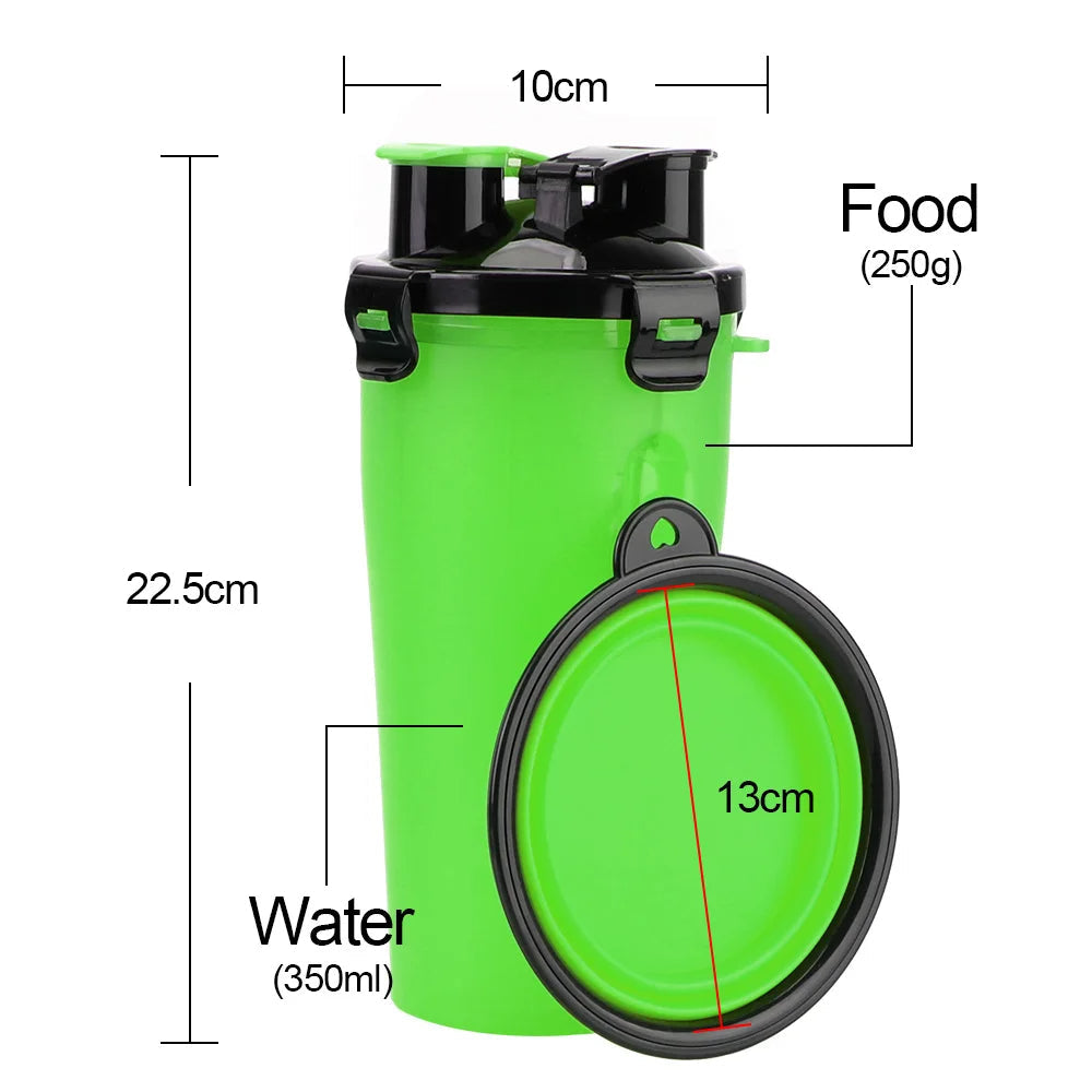 2-in-1 Collapsible Pet Water Bottle & Food Feeder – Portable Dog & Cat Travel Dispenser with Leak-Proof Bowl for Walking, Hiking & Outdoor Adventures