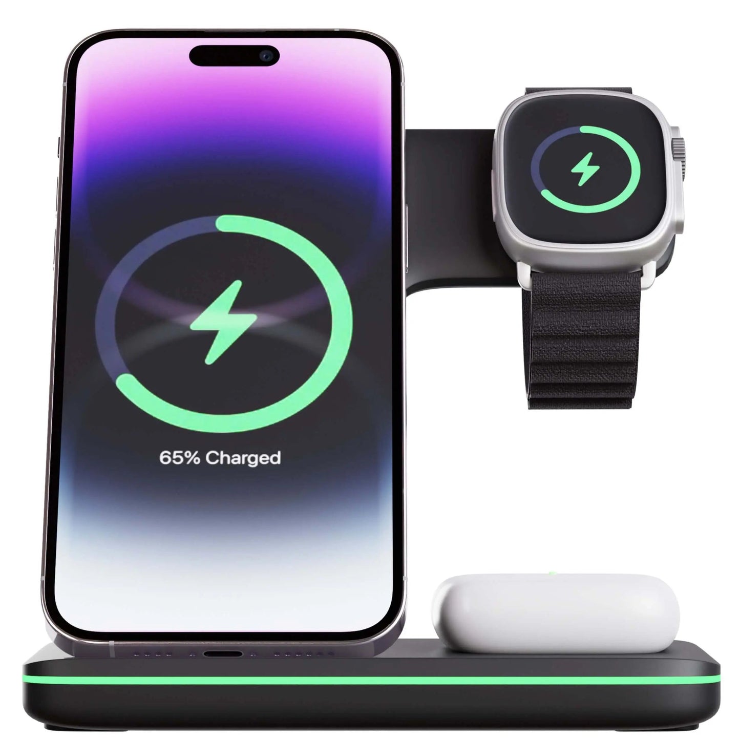 3-in-1 Apple Charging Dock Station – iPhone, Apple Watch & AirPods Wireless Charger Stand, MagSafe Compatible, Available in Black & White