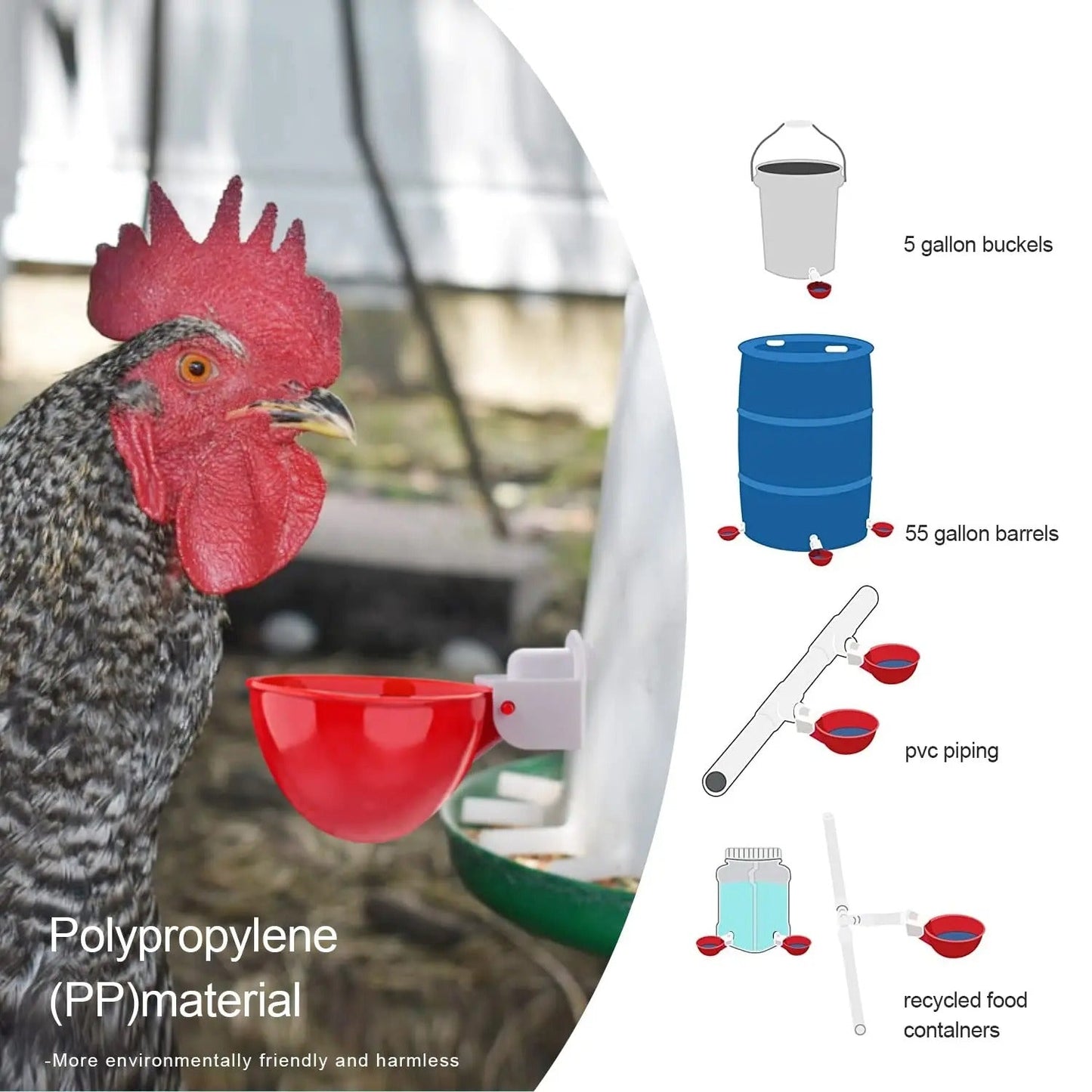 10 PCS Automatic Chicken Waterer Cups – Poultry Water Drinker Nipples for Hens, Ducks, Turkeys, Backyard Chickens & Broilers