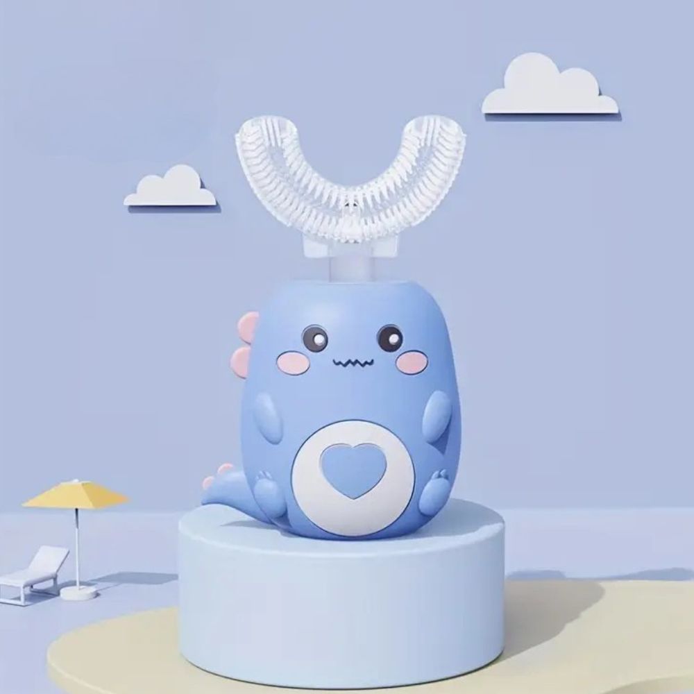360° U-Shape Sonic Electric Toothbrush for Kids – Auto-Cleaning Silicone Toothbrush for Ages 2–12, Soft Bristles, Timer, Pink, Green & Blue