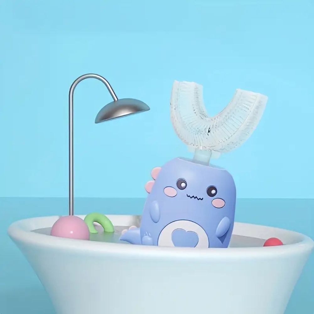 360° U-Shape Sonic Electric Toothbrush for Kids – Auto-Cleaning Silicone Toothbrush for Ages 2–12, Soft Bristles, Timer, Pink, Green & Blue