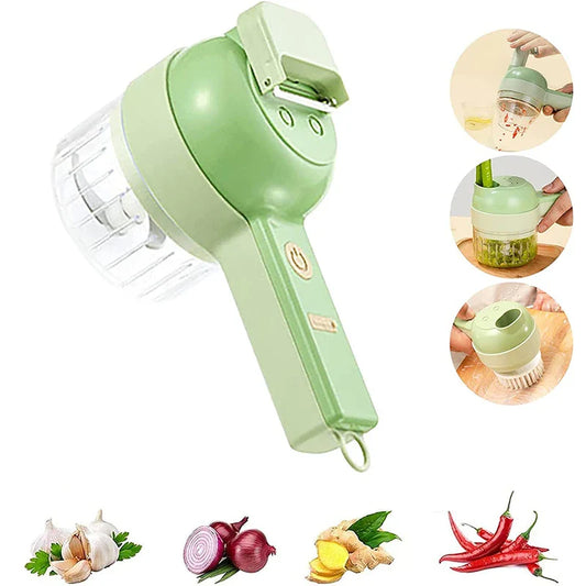 4-in-1 Wireless Electric Food Chopper Set – Handheld Rechargeable Mini Vegetable Cutter, Grinder, Blender & Slicer for Kitchen Meal Prep