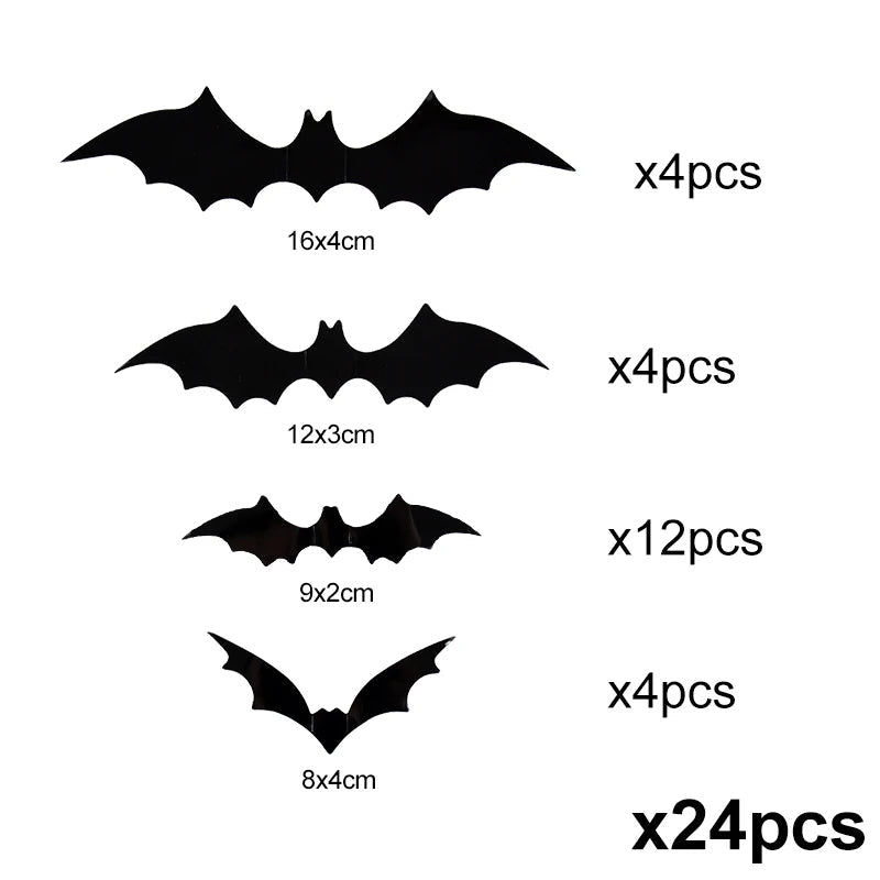 3D PVC Halloween Bat Wall Stickers – Realistic Spooky Bat Decals for Indoor & Outdoor Halloween Decoration, Available in 24, 60 & 120 Piece Sets