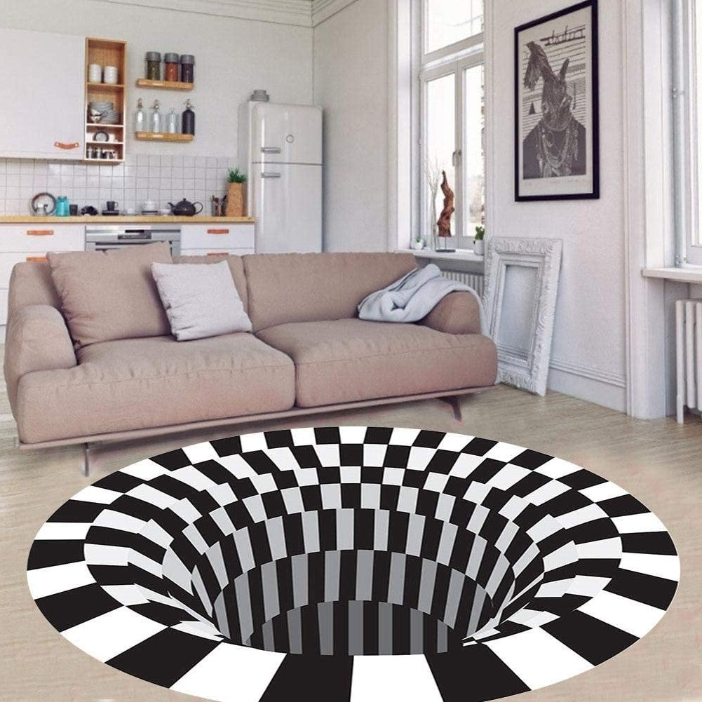 3D Vortex Illusion Rug – Optical Illusion Black Hole Carpet for Living Room & Bedroom, Mind-Bending Vertigo Floor Rug, 19–32 Inch