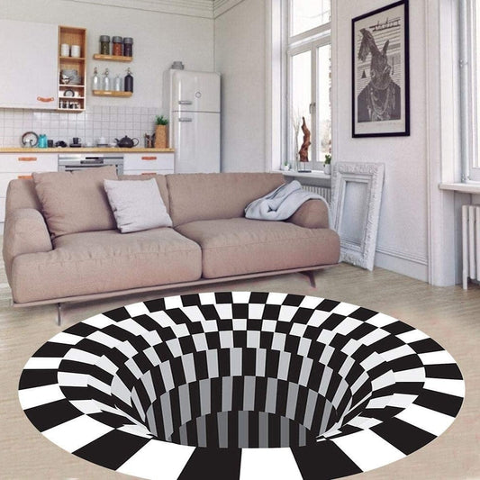 3D Vortex Illusion Rug – Optical Illusion Black Hole Carpet for Living Room & Bedroom, Mind-Bending Vertigo Floor Rug, 19–32 Inch