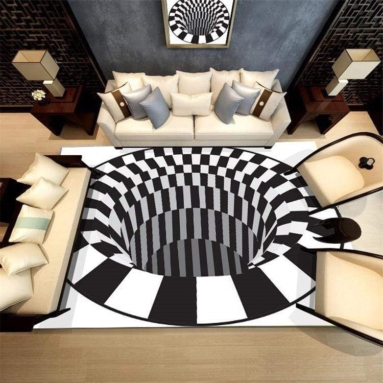 3D Vortex Illusion Rug – Optical Illusion Black Hole Carpet for Living Room & Bedroom, Mind-Bending Vertigo Floor Rug, 19–32 Inch