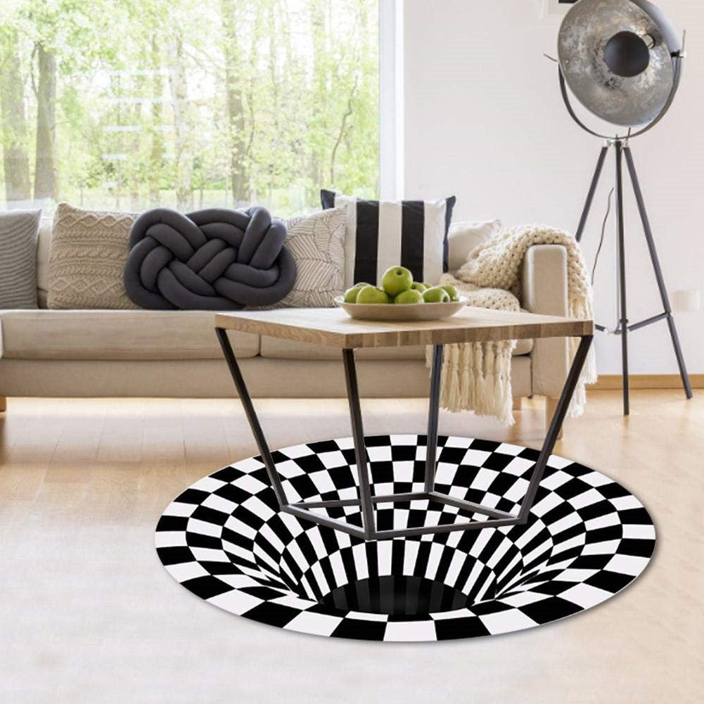 3D Vortex Illusion Rug – Optical Illusion Black Hole Carpet for Living Room & Bedroom, Mind-Bending Vertigo Floor Rug, 19–32 Inch
