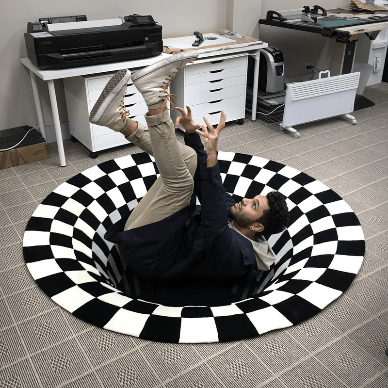 3D Vortex Illusion Rug – Optical Illusion Black Hole Carpet for Living Room & Bedroom, Mind-Bending Vertigo Floor Rug, 19–32 Inch