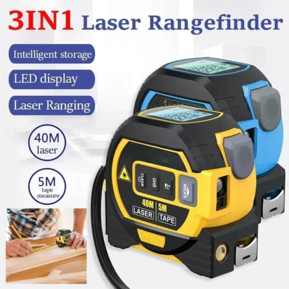3-in-1 Digital Infrared Laser Tape Measure – LCD Distance Meter with Tape Rule & Bubble Level for Home DIY, Construction & Room Measurement