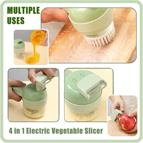 4-in-1 Wireless Electric Food Chopper Set – Handheld Rechargeable Mini Vegetable Cutter, Grinder, Blender & Slicer for Kitchen Meal Prep