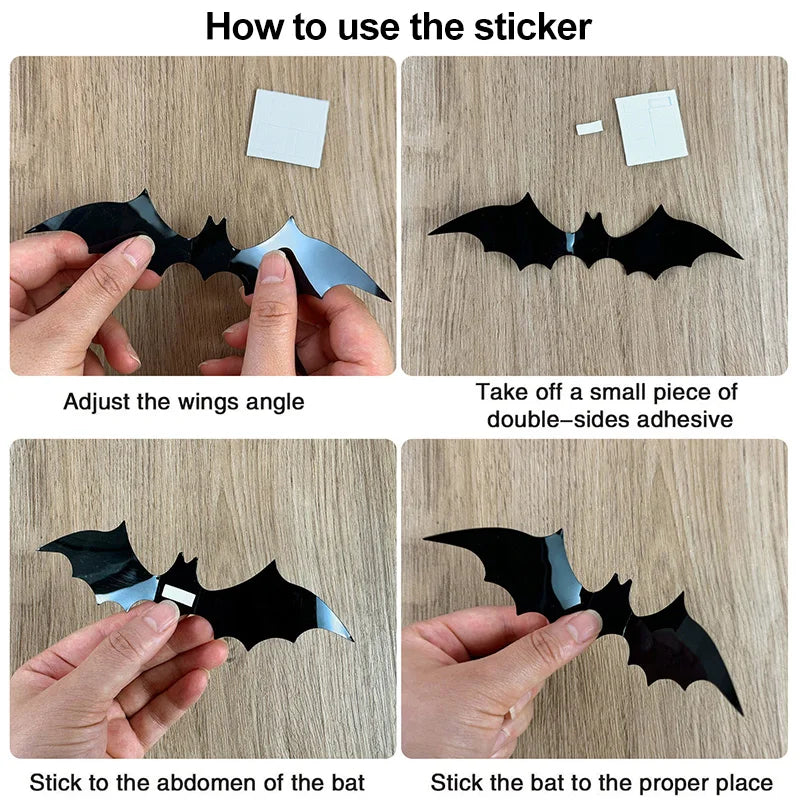 3D PVC Halloween Bat Wall Stickers – Realistic Spooky Bat Decals for Indoor & Outdoor Halloween Decoration, Available in 24, 60 & 120 Piece Sets
