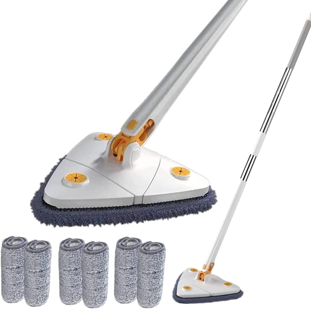 360° Triangular Spin Mop with Bucket – Self-Wringing Floor Mop for Hard Floors, Tile, Laminate & Hardwood, Microfiber Head, Blue & White