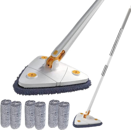 360° Triangular Spin Mop with Bucket – Self-Wringing Floor Mop for Hard Floors, Tile, Laminate & Hardwood, Microfiber Head, Blue & White