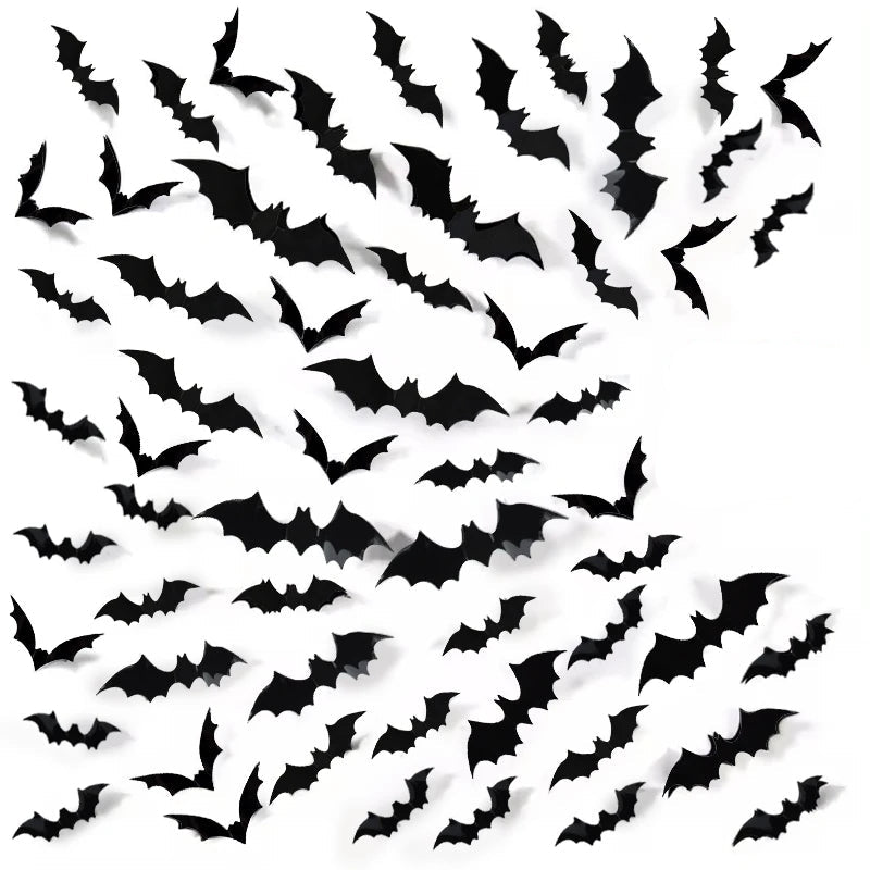 3D PVC Halloween Bat Wall Stickers – Realistic Spooky Bat Decals for Indoor & Outdoor Halloween Decoration, Available in 24, 60 & 120 Piece Sets