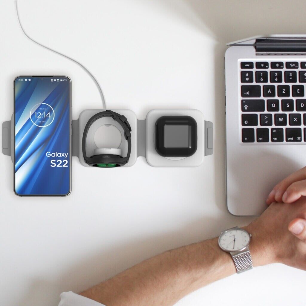 3-in-1 Foldable Wireless Travel Charger – Portable Charging Pad for iPhone, Samsung Galaxy Phone, Buds & Galaxy Watch, Qi Fast Charging Station