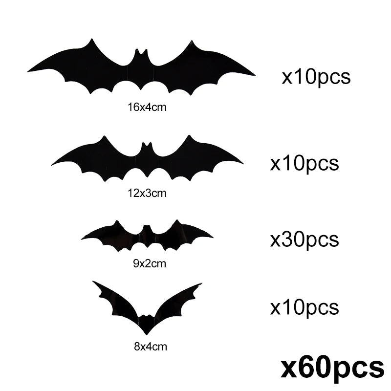 3D PVC Halloween Bat Wall Stickers – Realistic Spooky Bat Decals for Indoor & Outdoor Halloween Decoration, Available in 24, 60 & 120 Piece Sets