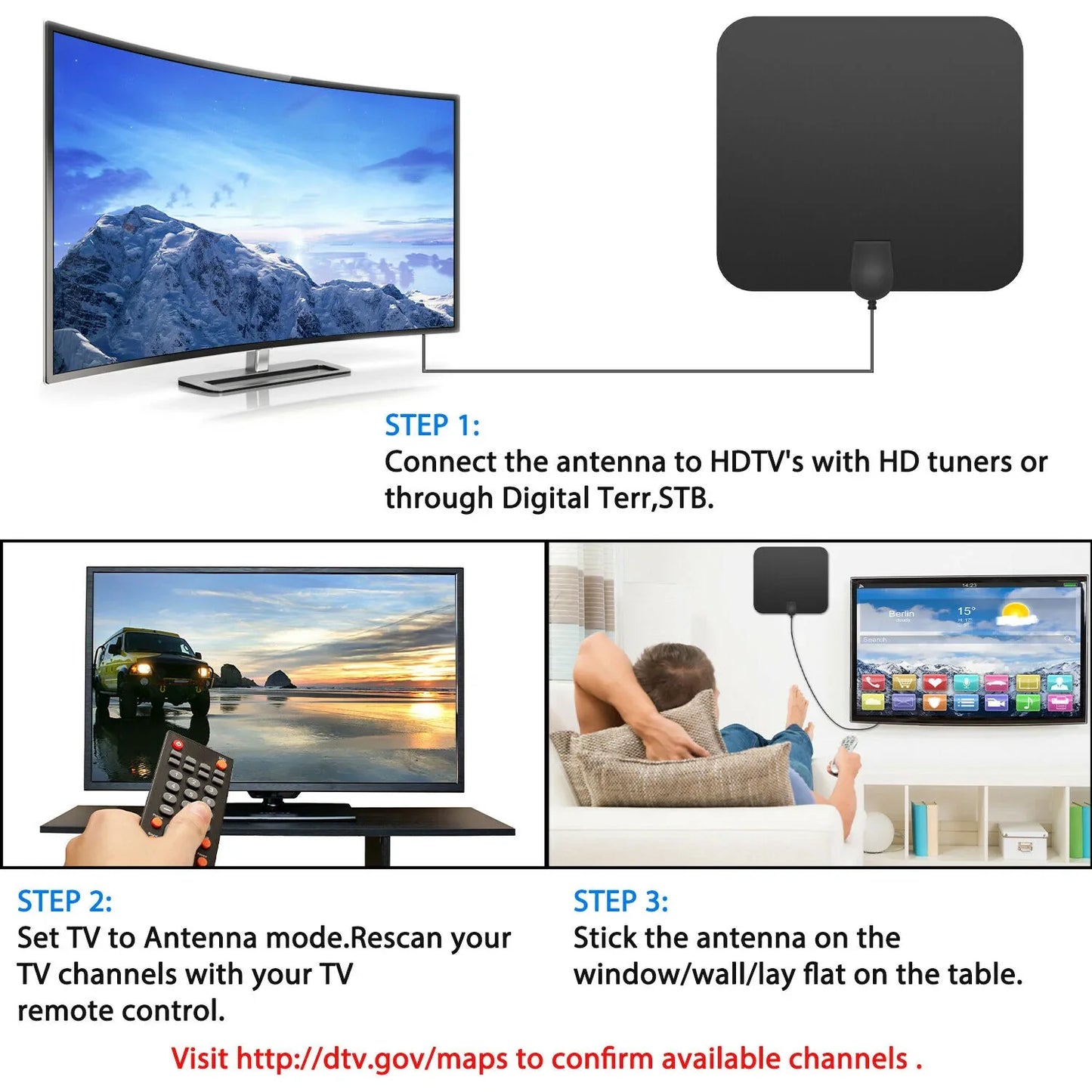 300-Mile Range Indoor HDTV Antenna with Signal Booster – Amplified Digital TV Antenna for Free HD Channels, 4K 1080p, No Monthly Fees