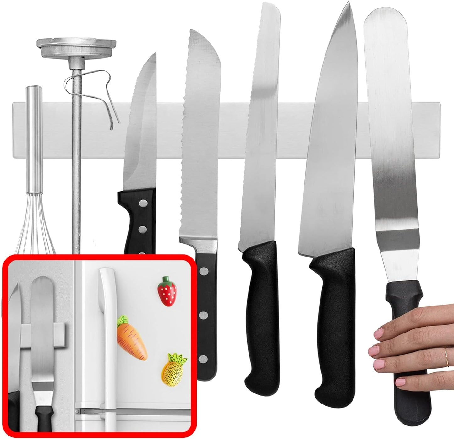 14-Inch Magnetic Knife Holder Strip – Wall-Mounted Kitchen Knife Rack for Knives, Scissors, Tools, Utensils, Space-Saving Knife Storage