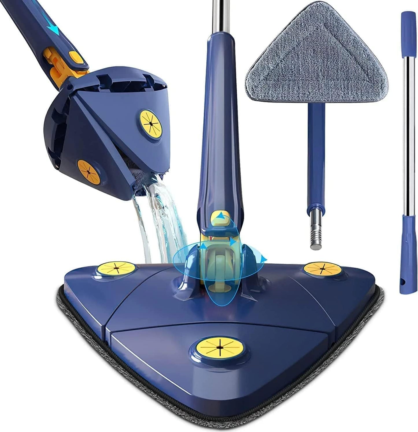 360° Triangular Spin Mop with Bucket – Self-Wringing Floor Mop for Hard Floors, Tile, Laminate & Hardwood, Microfiber Head, Blue & White
