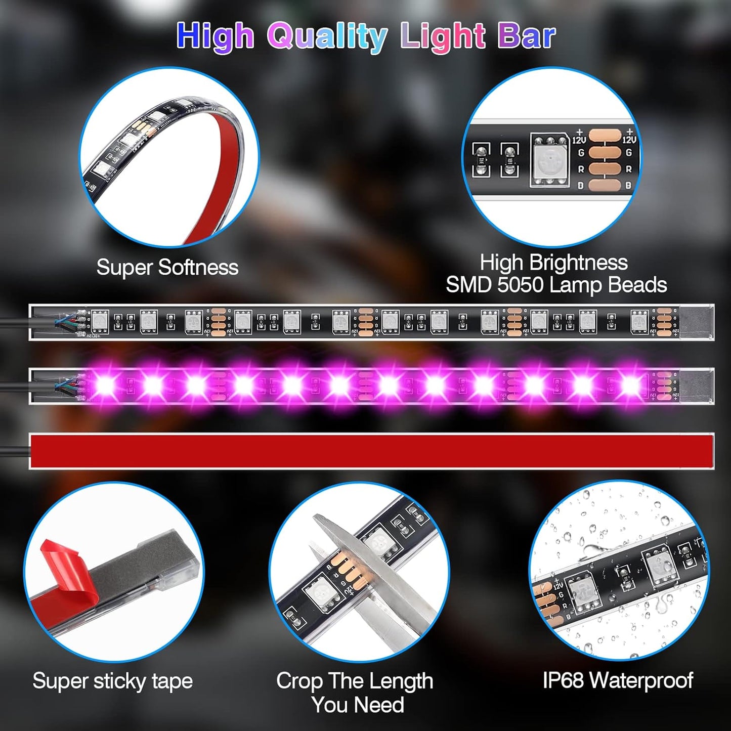 12-Piece Motorcycle LED Light Kit – RGB Underbody Glow Lights with Brake Light & Turn Signal, Waterproof App-Controlled Motorcycle Accent Lighting