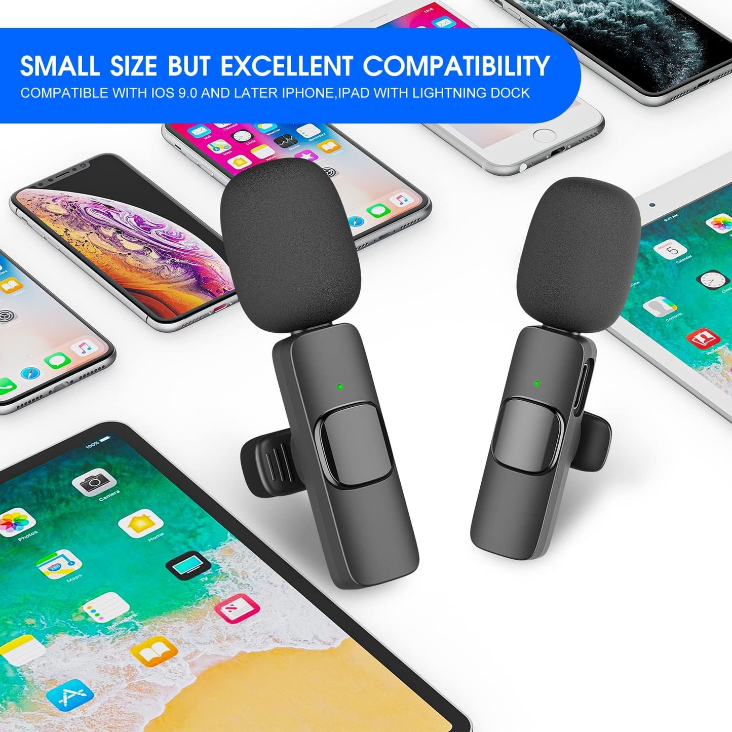 2-Pack Wireless Microphone for iPhone & iPad – Clip-On Lapel Mic for Content Creators, TikTok, YouTube, Vlogging, Interviews, Live Streaming