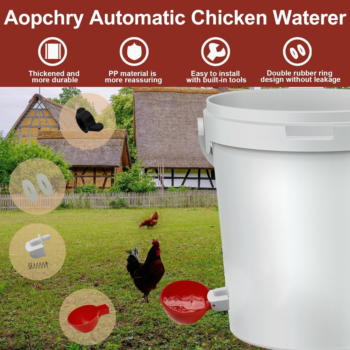 10 PCS Automatic Chicken Waterer Cups – Poultry Water Drinker Nipples for Hens, Ducks, Turkeys, Backyard Chickens & Broilers