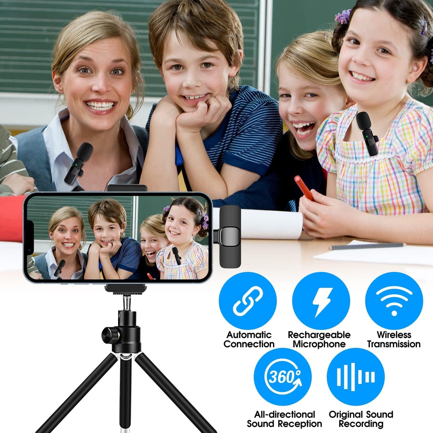 2-Pack Wireless Microphone for iPhone & iPad – Clip-On Lapel Mic for Content Creators, TikTok, YouTube, Vlogging, Interviews, Live Streaming