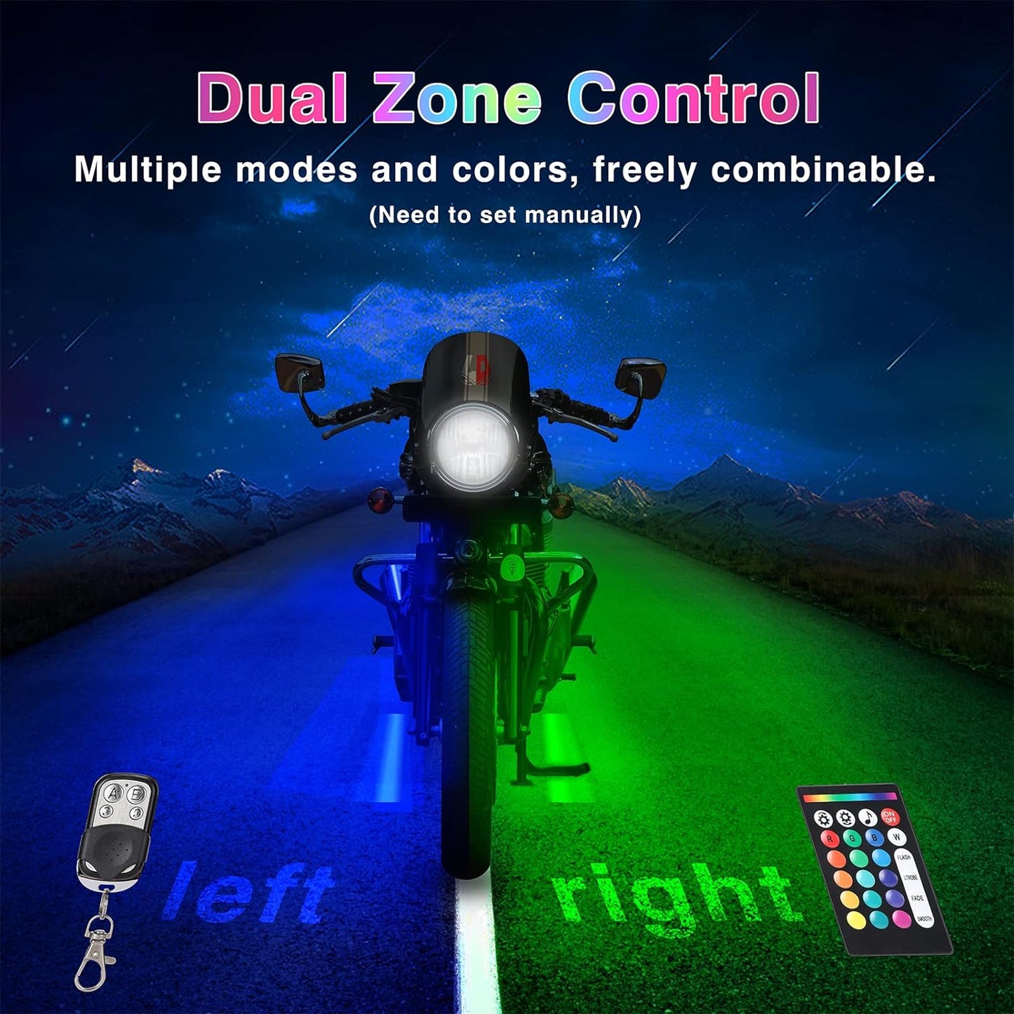 12-Piece Motorcycle LED Light Kit – RGB Underbody Glow Lights with Brake Light & Turn Signal, Waterproof App-Controlled Motorcycle Accent Lighting