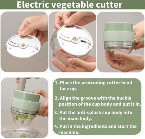4-in-1 Wireless Electric Food Chopper Set – Handheld Rechargeable Mini Vegetable Cutter, Grinder, Blender & Slicer for Kitchen Meal Prep