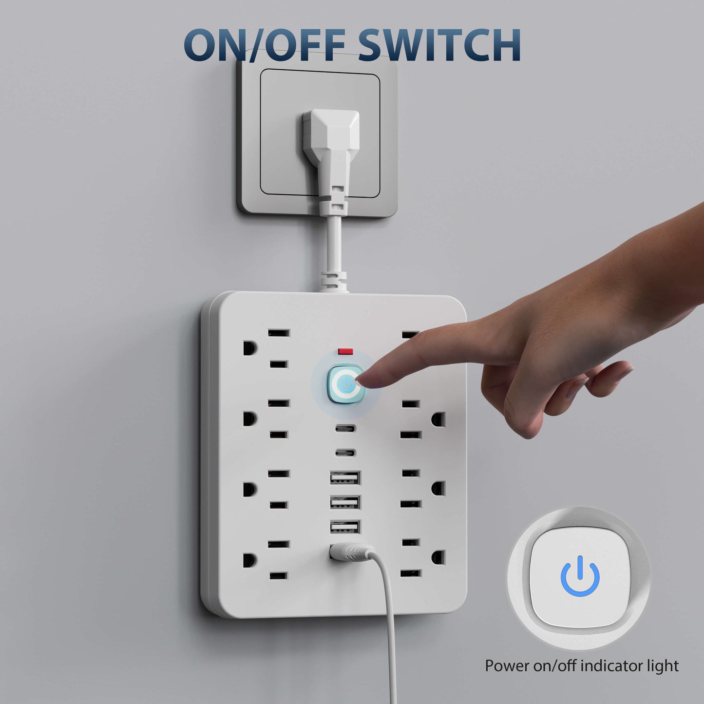 14-in-1 Power Strip with Surge Protection – 12 Outlets + 2 USB Ports, Flat Plug Extension Cord for Home Office, Desk, Laptop, TV, Electronics
