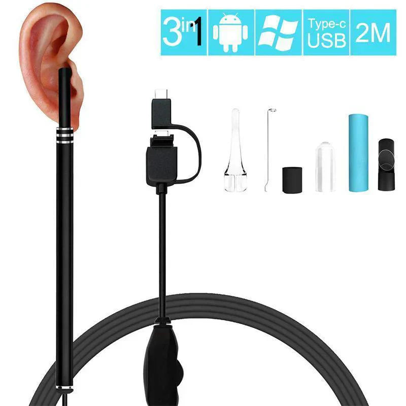 3-in-1 Ear Cleaning Endoscope – HD Camera Ear Cleaning Tool with LED Light, Wi-Fi Otoscope Camera for iPhone, Android & Tablets