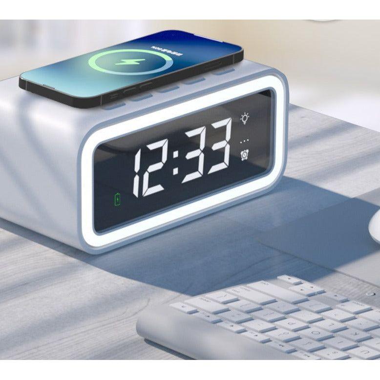 2-in-1 Digital Alarm Clock with Wireless Qi Charging Pad – LED Display Smart Bedside Clock, USB Charger Station for iPhone, Android, Bedroom & Office