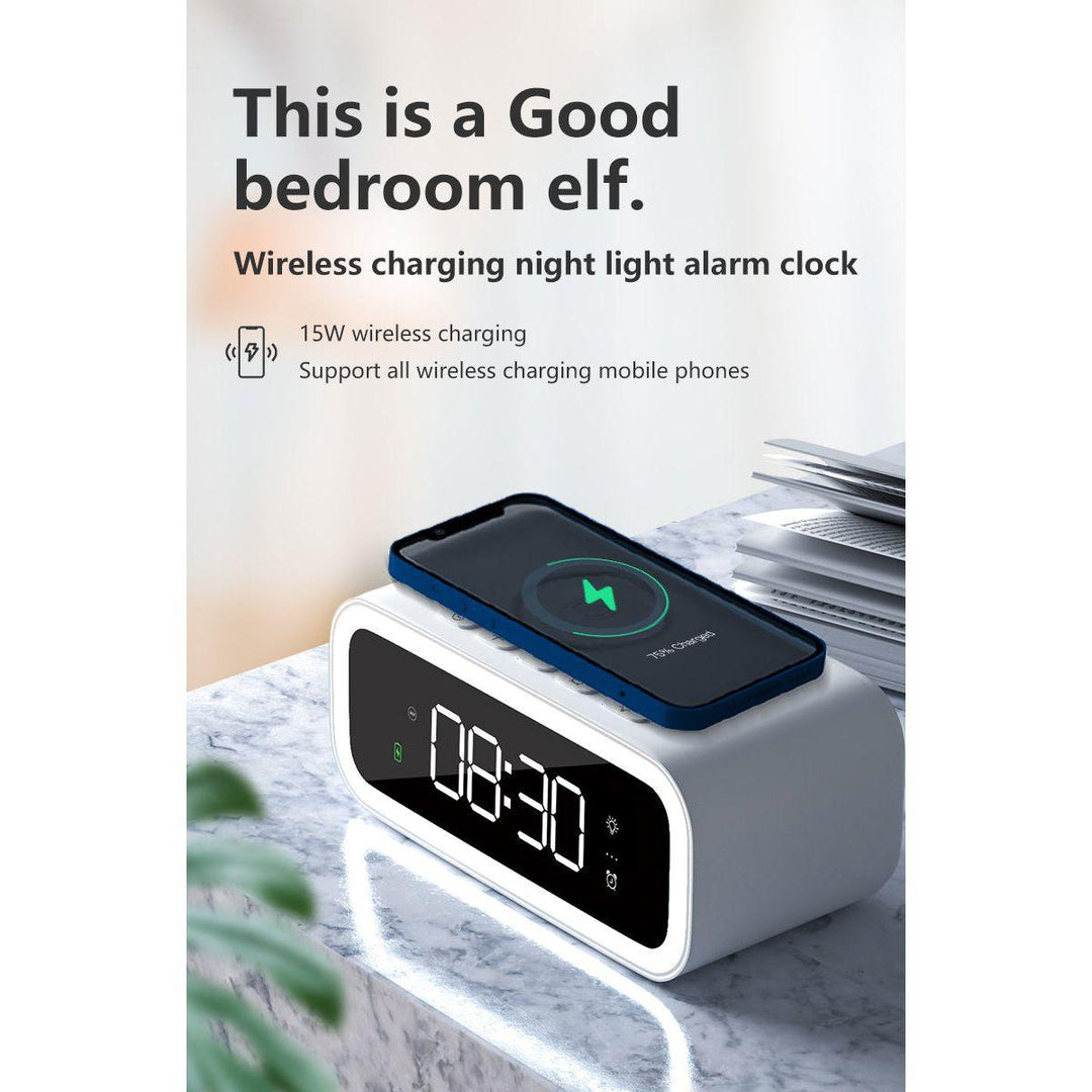 2-in-1 Digital Alarm Clock with Wireless Qi Charging Pad – LED Display Smart Bedside Clock, USB Charger Station for iPhone, Android, Bedroom & Office