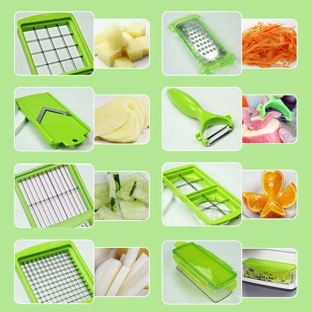 12-in-1 Mandoline Vegetable Slicer – Multifunctional Food Chopper Dicer Grater with Safety Grip Handle and Built-In Container for Fast Meal Prep