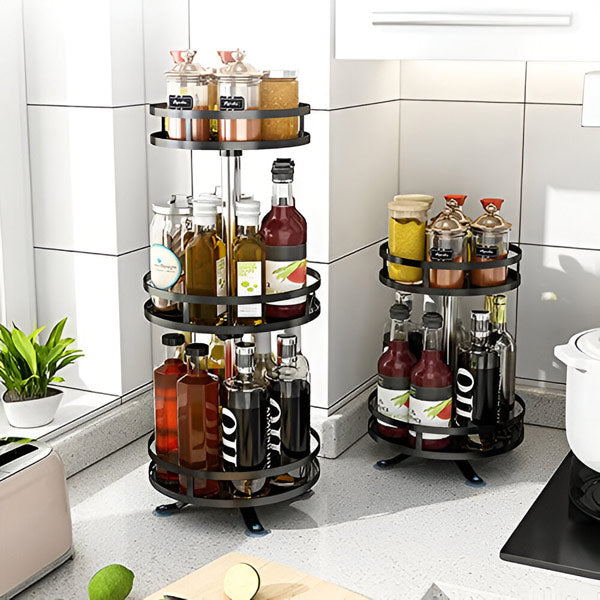3-Tier Swivel Rotating Metal Organizer – 360° Countertop Storage Rack for Kitchen, Bathroom & Office, Spice Rack, Cosmetic & Desk Organizer