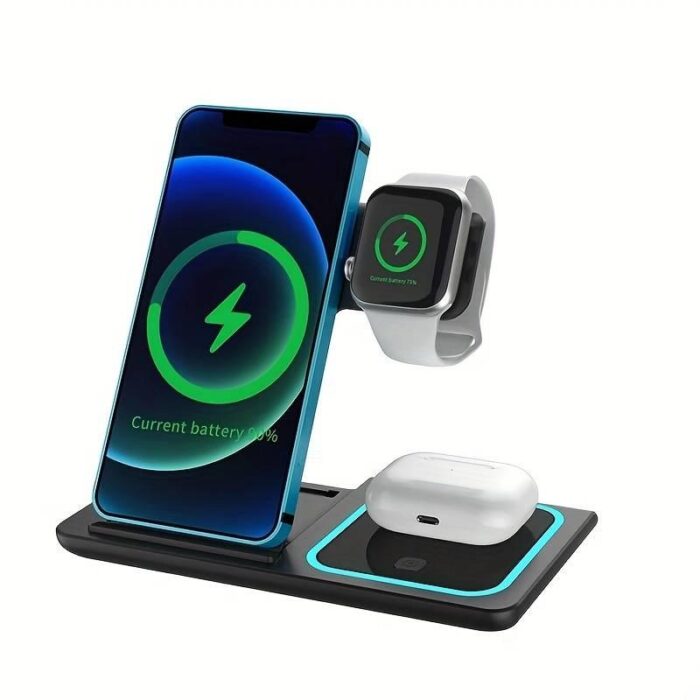 3-in-1 Magnetic Wireless Charger for iPhone – Foldable MagSafe Charging Station for iPhone, Apple Watch & AirPods, Compact Travel Wireless Pad