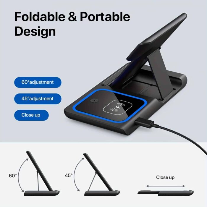 3-in-1 Magnetic Wireless Charger for iPhone – Foldable MagSafe Charging Station for iPhone, Apple Watch & AirPods, Compact Travel Wireless Pad