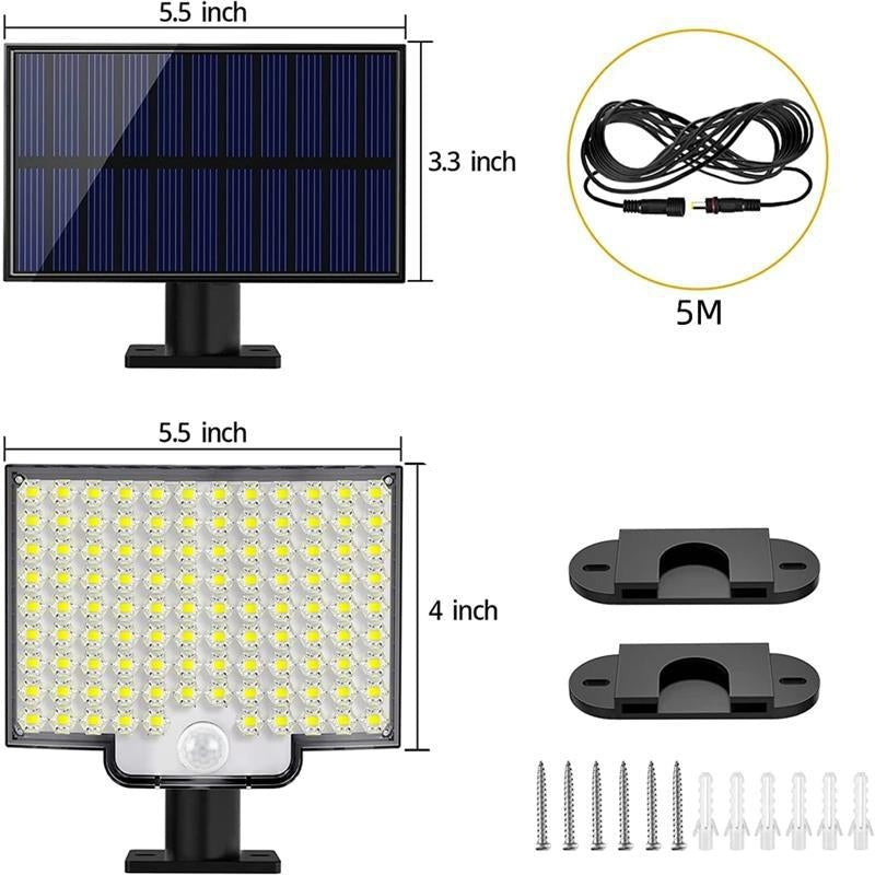 106 LED Solar Security Light with Motion Sensor – Outdoor Waterproof Solar Flood Light, Wide-Angle PIR Detector for Garden, Porch, Driveway