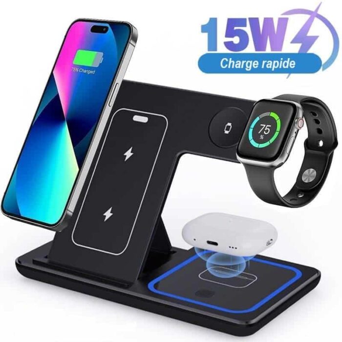 3-in-1 Magnetic Wireless Charger for iPhone – Foldable MagSafe Charging Station for iPhone, Apple Watch & AirPods, Compact Travel Wireless Pad