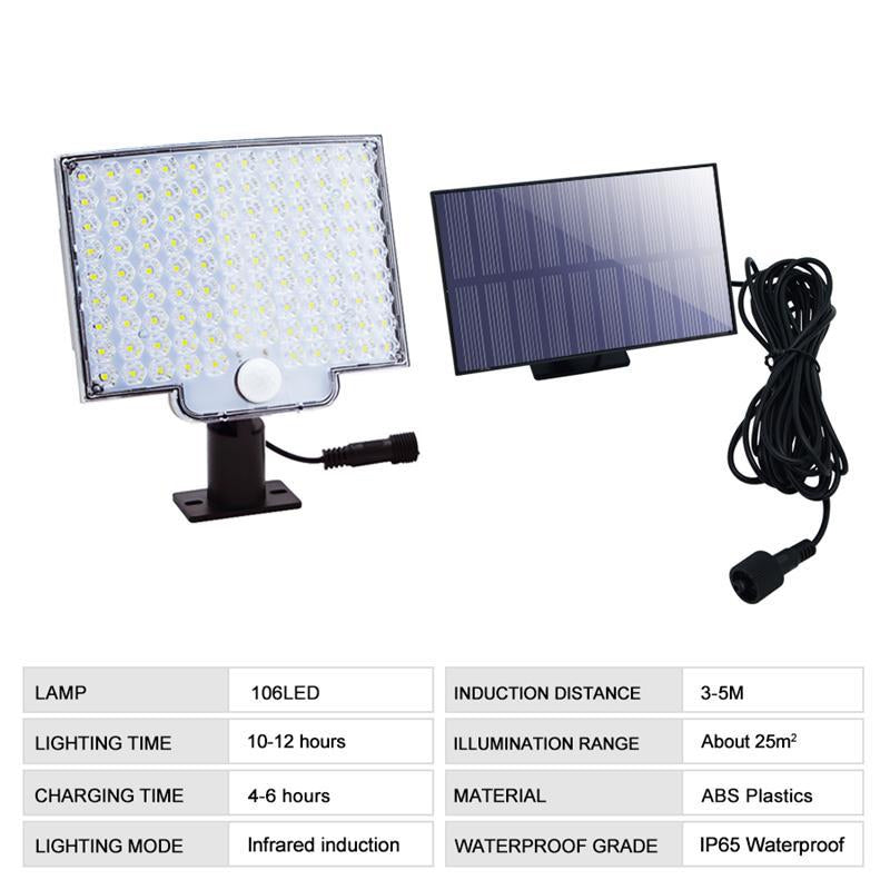 106 LED Solar Security Light with Motion Sensor – Outdoor Waterproof Solar Flood Light, Wide-Angle PIR Detector for Garden, Porch, Driveway