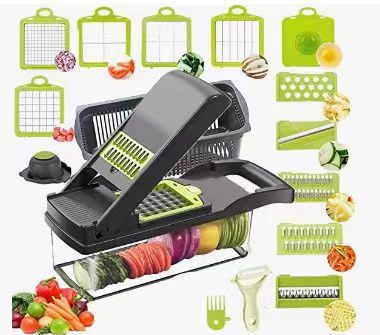 18-in-1 Mandoline Vegetable Slicer with Container – Multi-Blade Food Chopper Dicer Grater with Safety Grip for Fast Meal Prep, Salads & Cooking