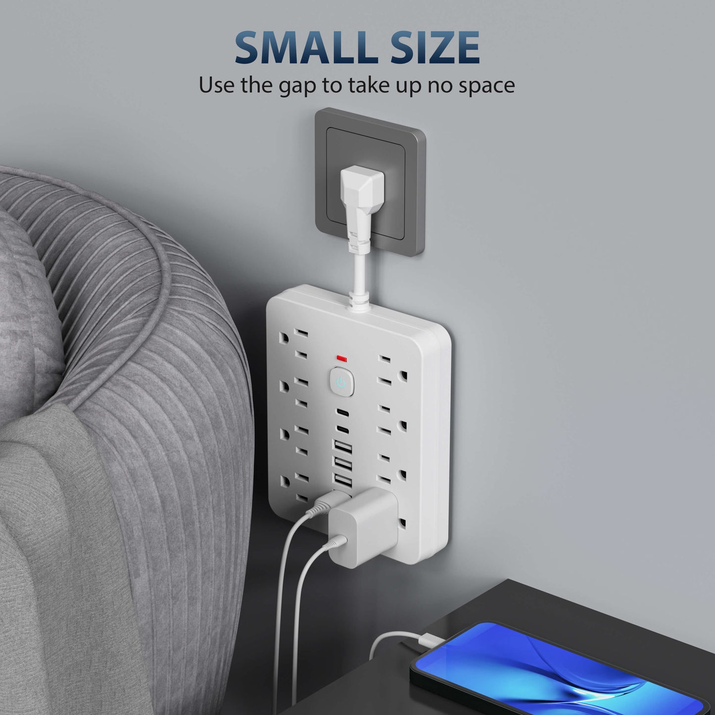 14-in-1 Power Strip with Surge Protection – 12 Outlets + 2 USB Ports, Flat Plug Extension Cord for Home Office, Desk, Laptop, TV, Electronics