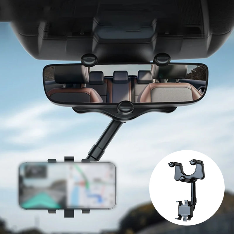 360° Rearview Mirror Car Phone Holder – Multifunctional Rotating Mirror Mount for Smartphones, Universal Car GPS Holder for All Vehicles