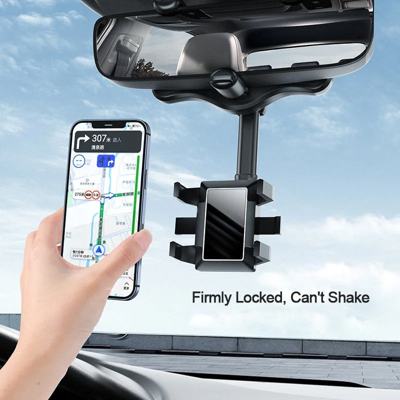 360° Rearview Mirror Car Phone Holder – Multifunctional Rotating Mirror Mount for Smartphones, Universal Car GPS Holder for All Vehicles